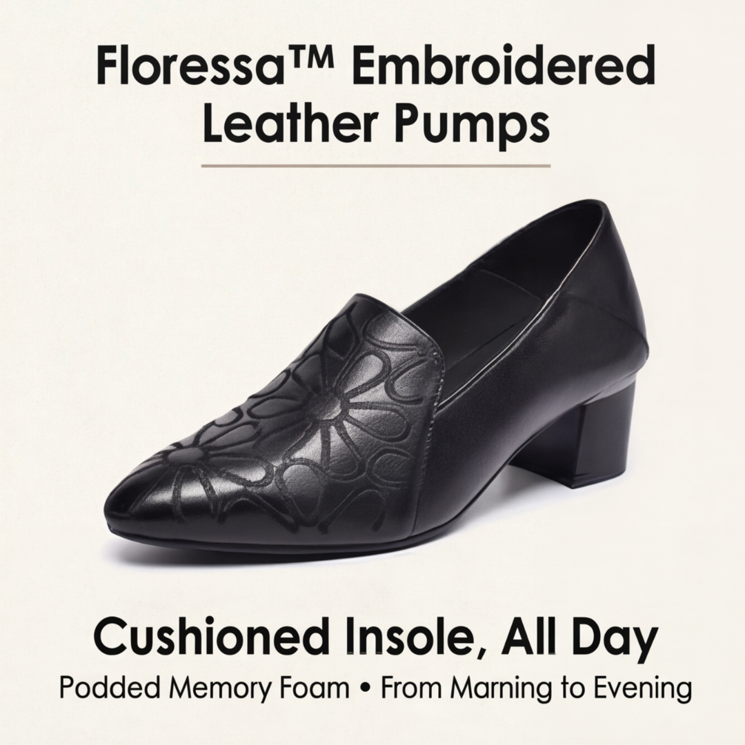 Floressa - Women's embroidered leather pumps with cushioned heel