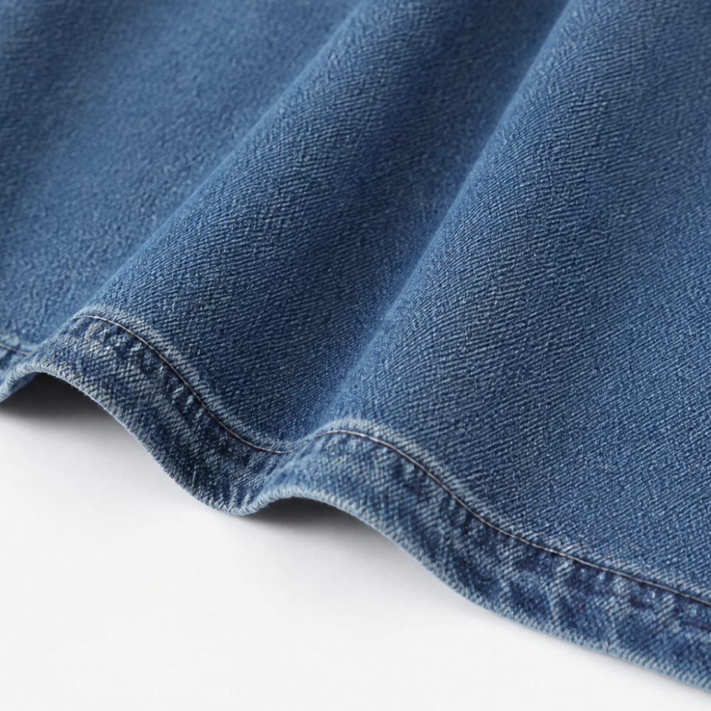 Denara – Lantern Sleeve Half-Button Denim Maxi Dress