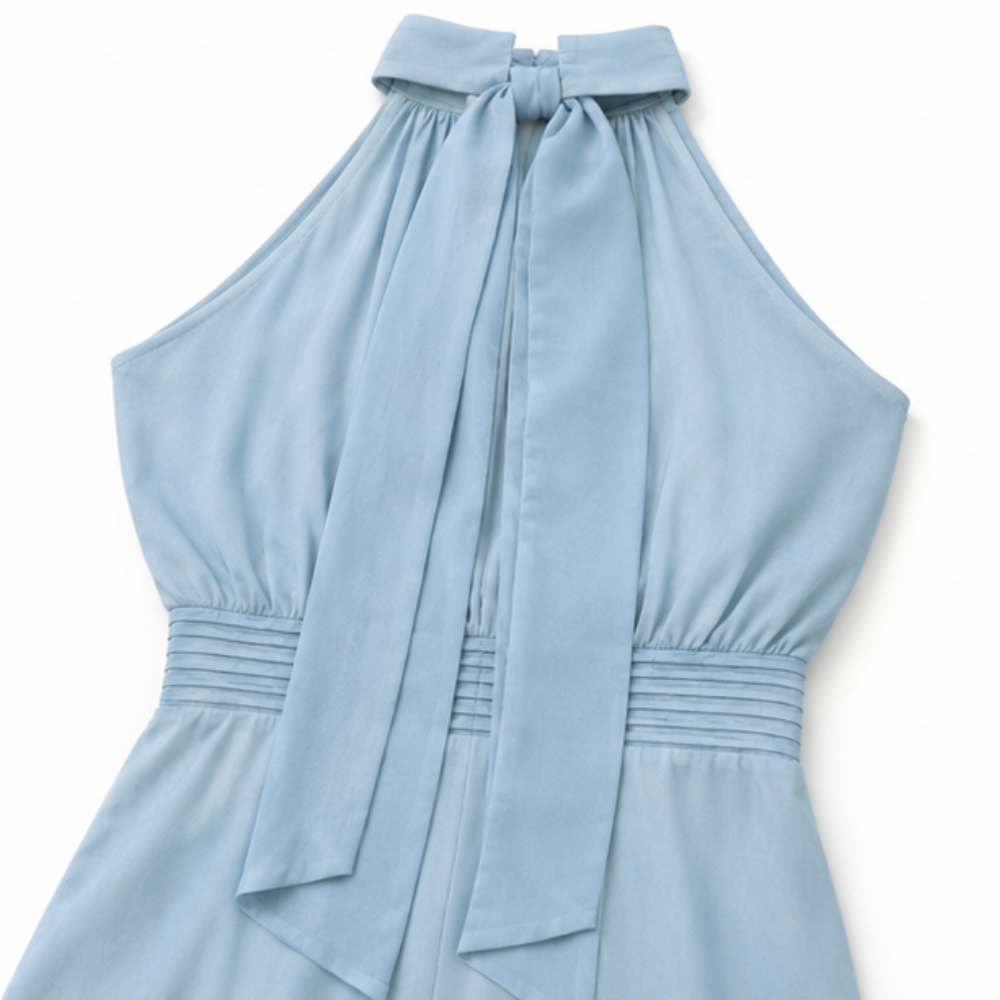 Corima – Halter Bow-Back Pleated Maxi Dress