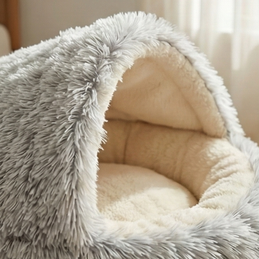 Cloofie – Plush Cave Bed for Cats, Semi-Enclosed