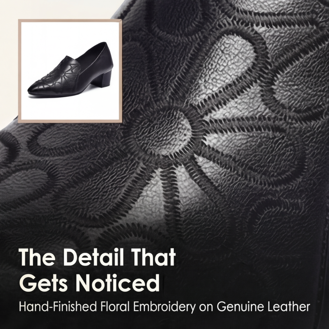 Floressa - Women's embroidered leather pumps with cushioned heel