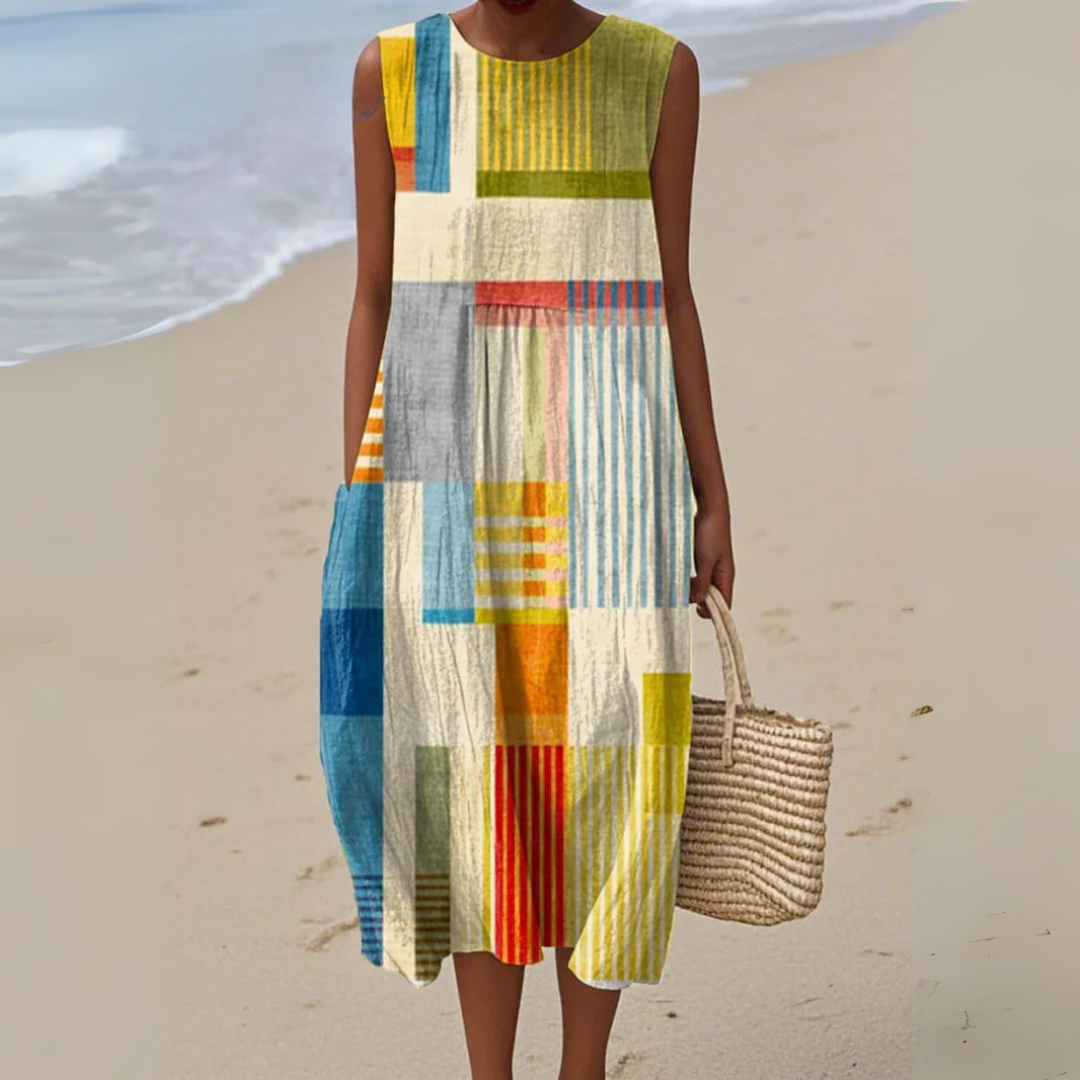 NAOMI – SUNLIT STRIDE SLEEVELESS DRESS