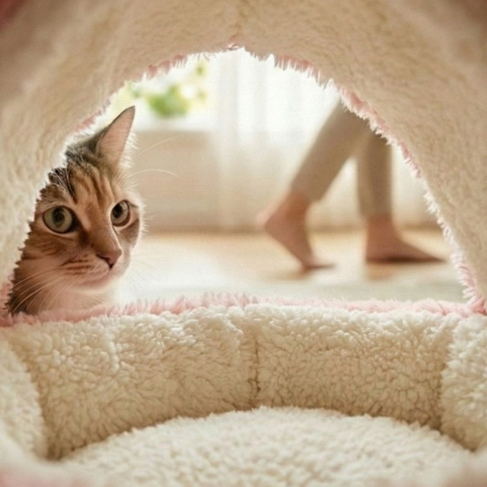 Cloofie – Plush Cave Bed for Cats, Semi-Enclosed