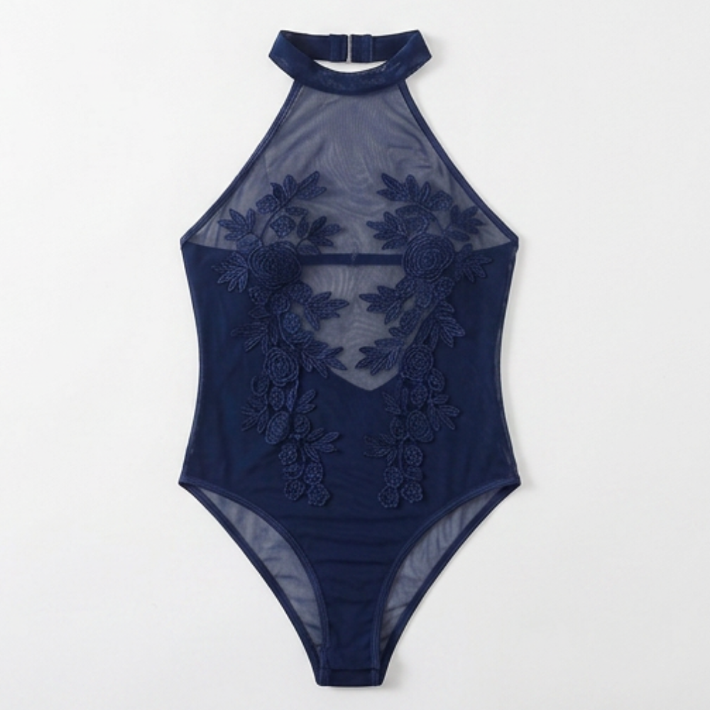 Floressa – Sheer Floral Embroidery Halter Bodysuit