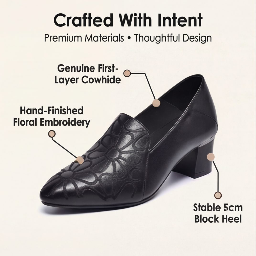 Floressa - Women's embroidered leather pumps with cushioned heel