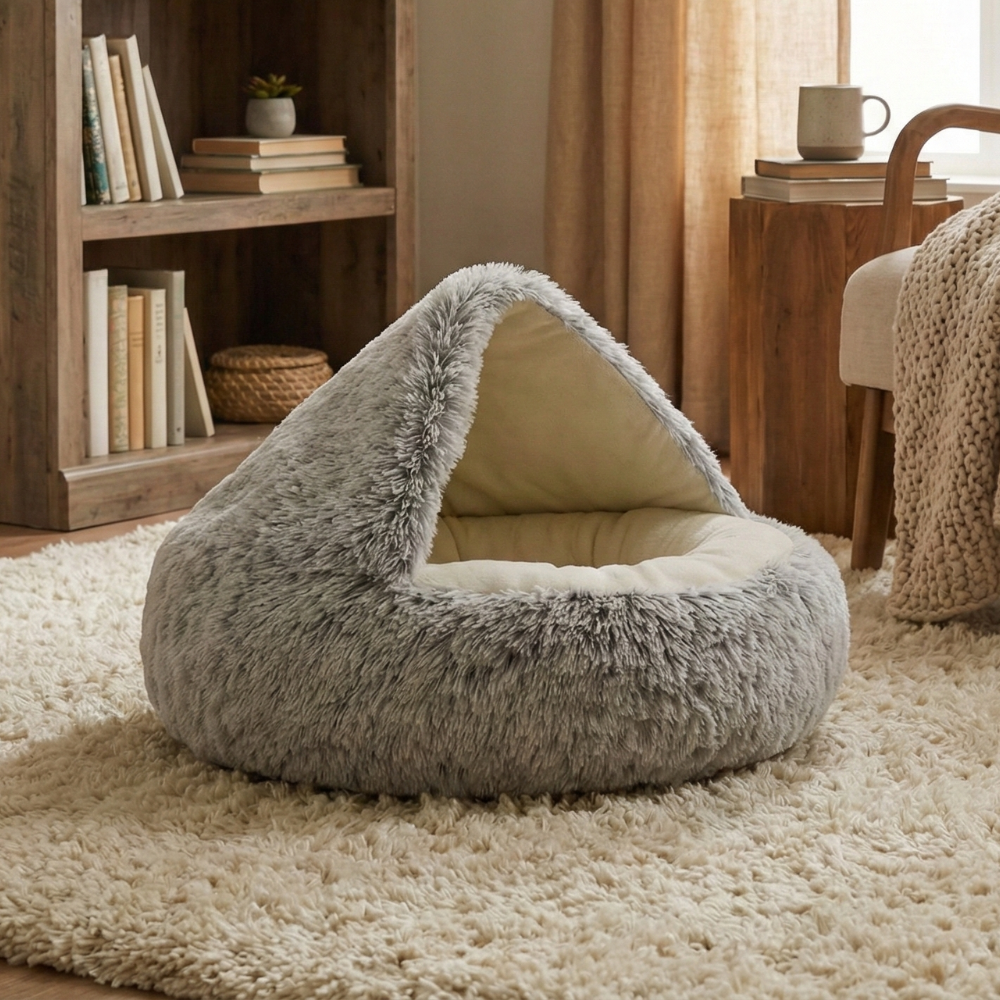 Cloofie – Plush Cave Bed for Cats, Semi-Enclosed