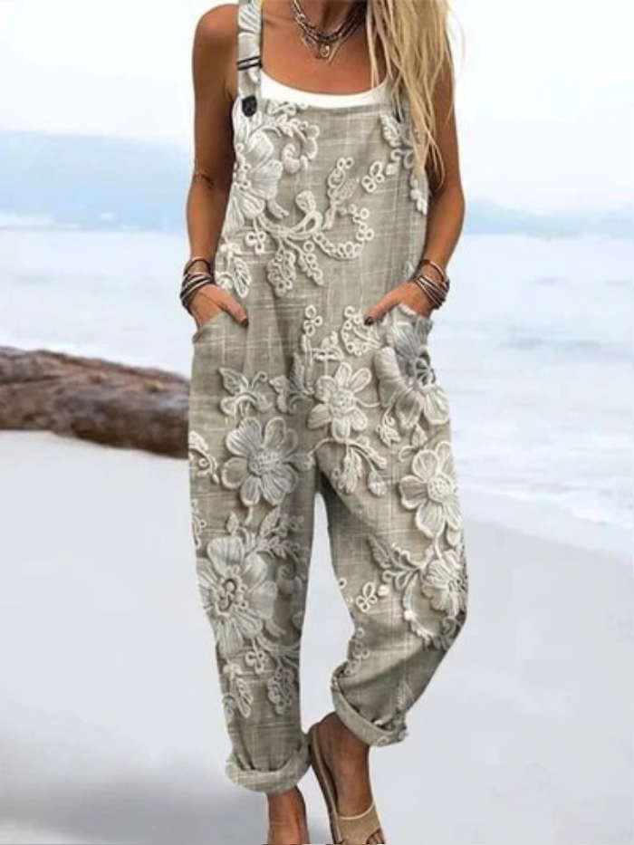 ESTARA – VINTAGE FLORAL PATTERN WIDE-LEG JUMPSUIT