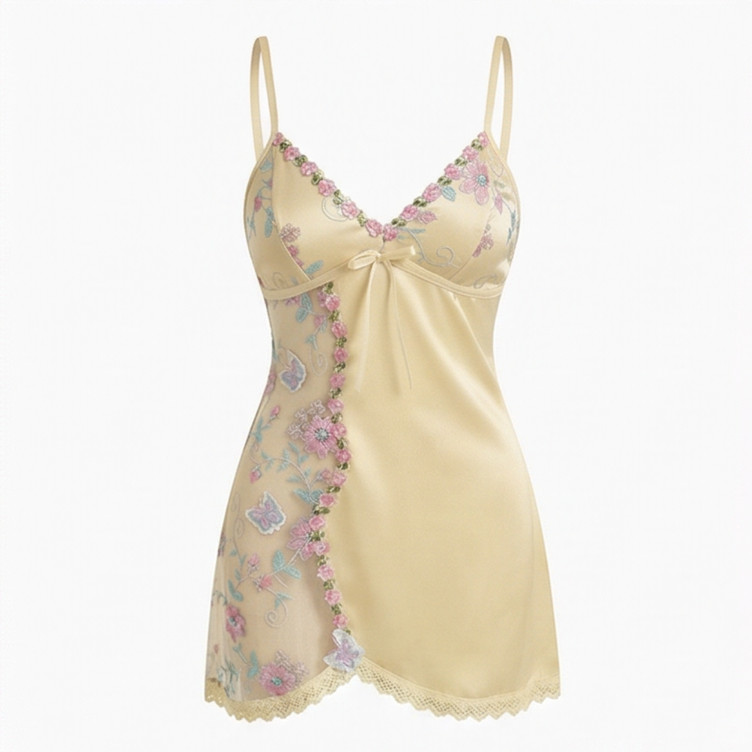 Floressa – Embroidered Satin Nightdress for Women