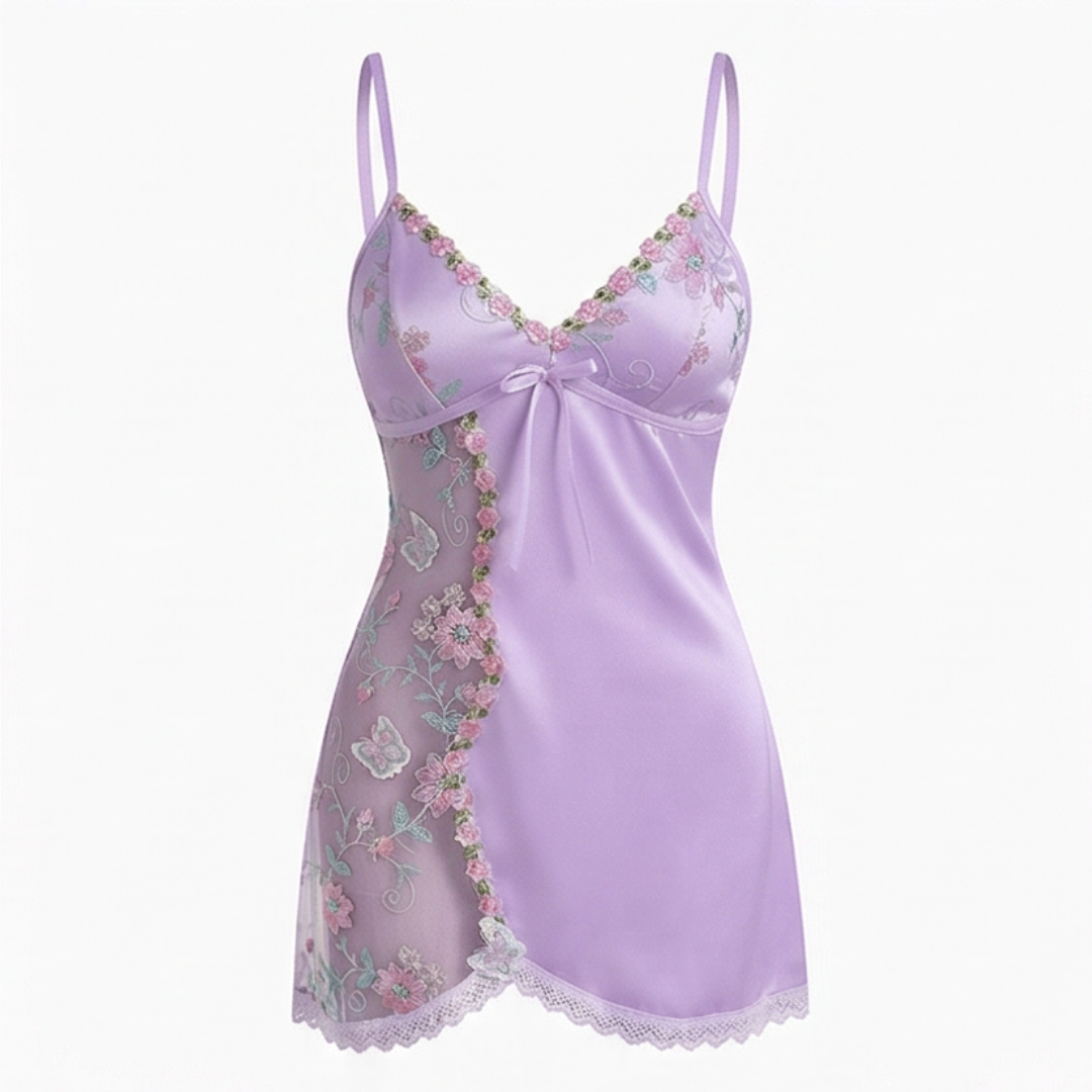 Floressa – Embroidered Satin Nightdress for Women