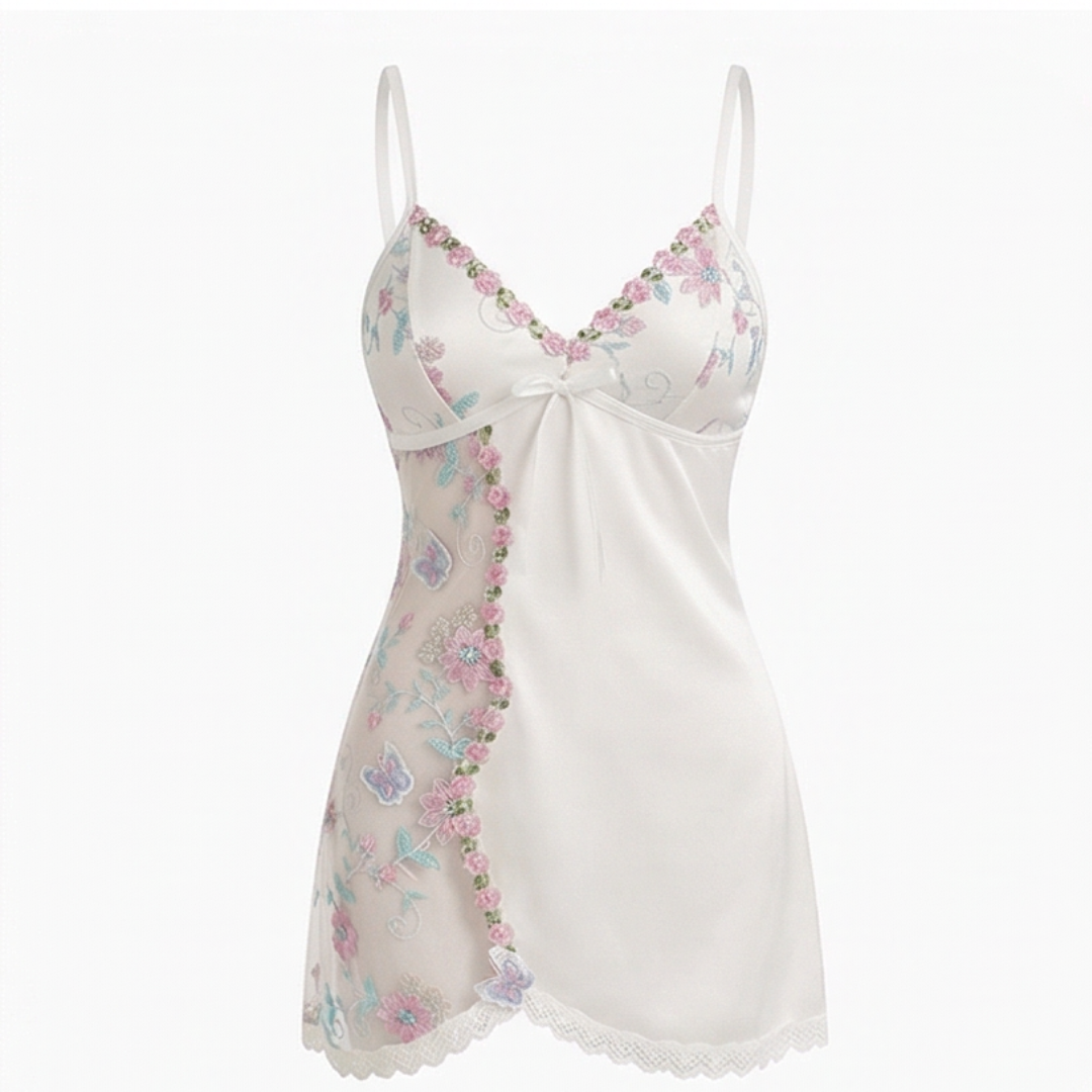 Floressa – Embroidered Satin Nightdress for Women