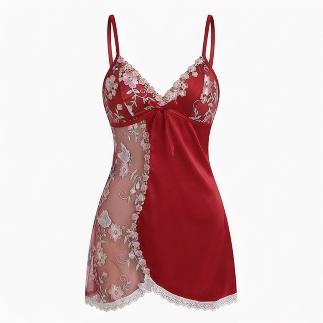 Floressa – Embroidered Satin Nightdress for Women