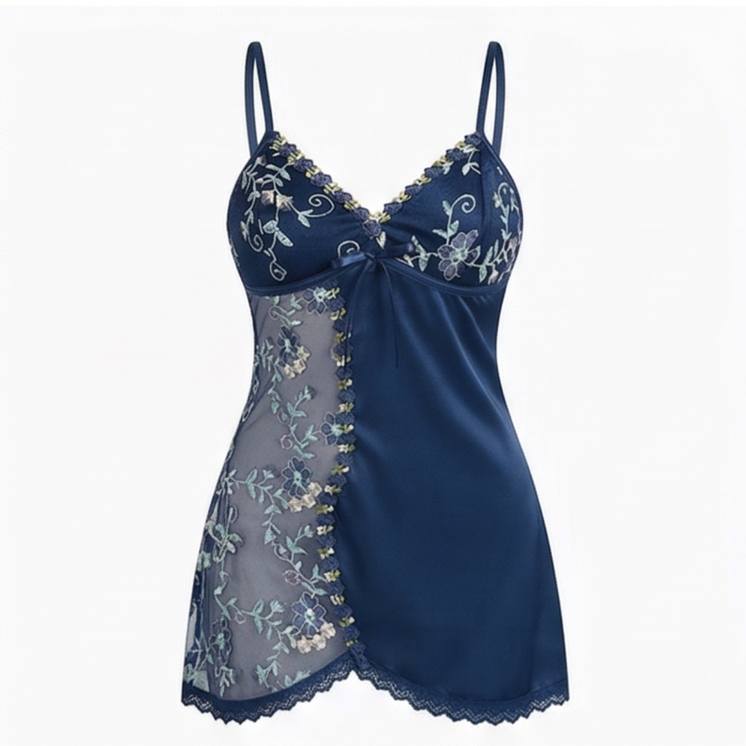 Floressa – Embroidered Satin Nightdress for Women