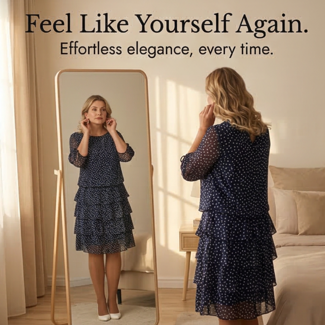Florenne - Layered Chiffon Polka Dot Dress