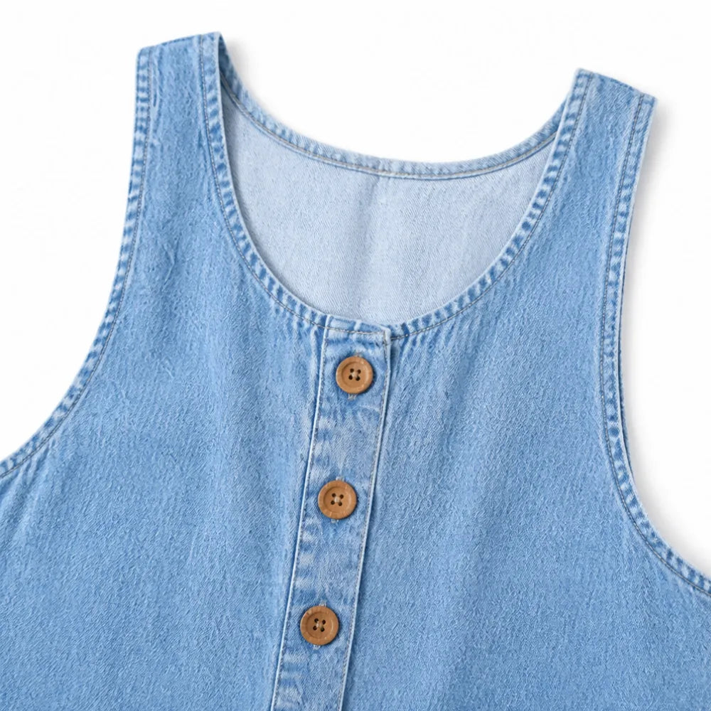 Lora – Vintage Overalls with Button Front and Patch Pockets