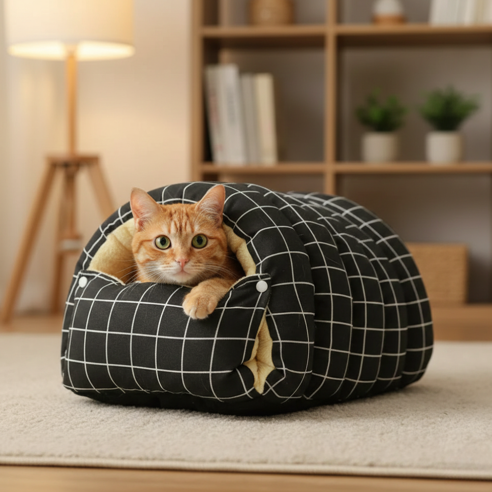 Cavina – Plush Half-Dome Cave Bed for Cats