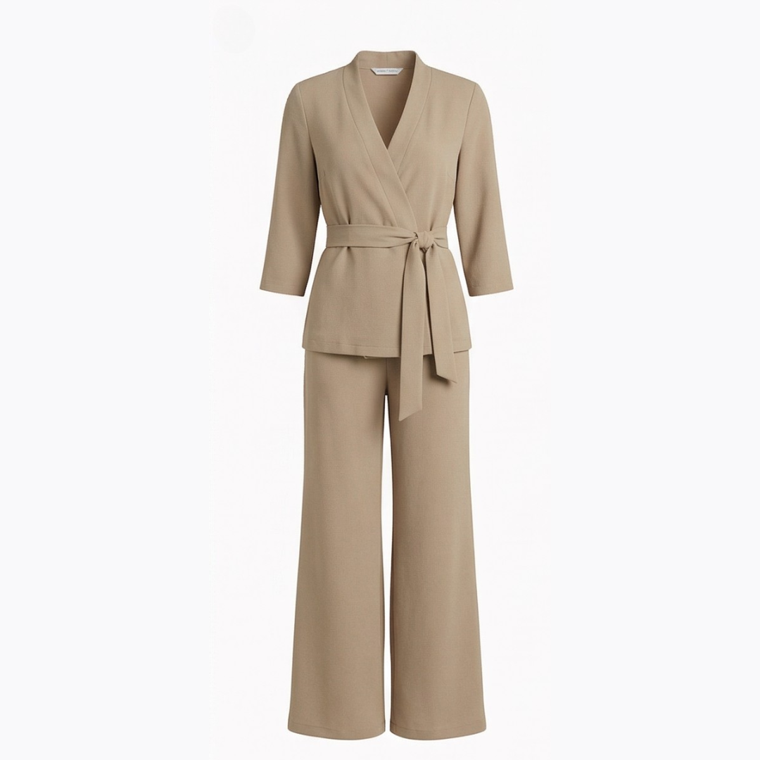 Ellara – Wrap Tie Blazer & Wide Leg Pants Set