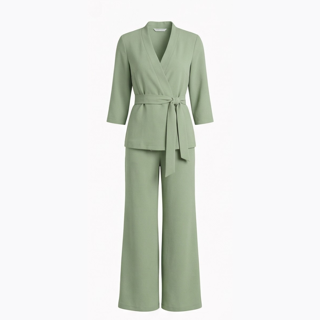 Ellara – Wrap Tie Blazer & Wide Leg Pants Set