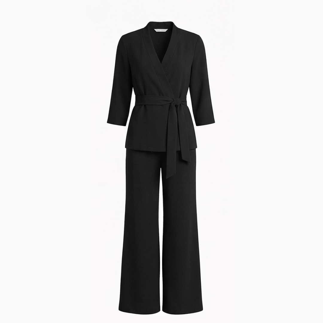 Ellara – Wrap Tie Blazer & Wide Leg Pants Set