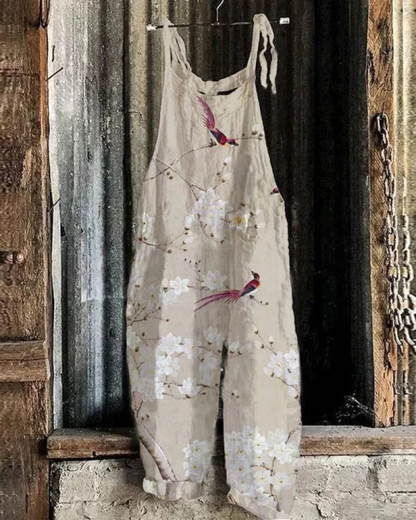 Lightweight artisanal jumpsuit with spring print