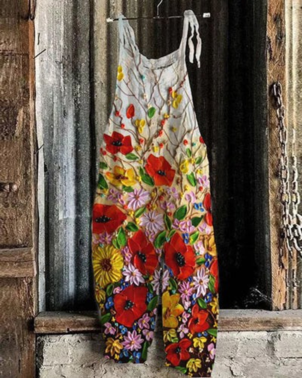 Lightweight artisanal jumpsuit in floral style