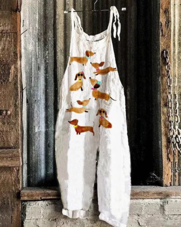 Lightweight artisan overalls with dachshunds