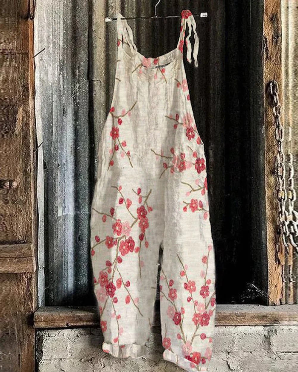 Lightweight artisanal jumpsuit cherry blossoms