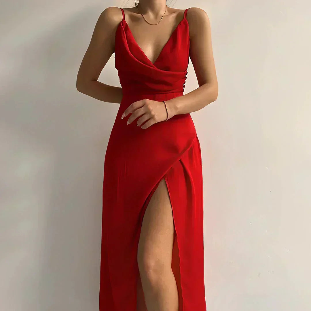 Ophelia™ - ELEGANT DRESS WITH DRAPED NECKLINE AND SLIT