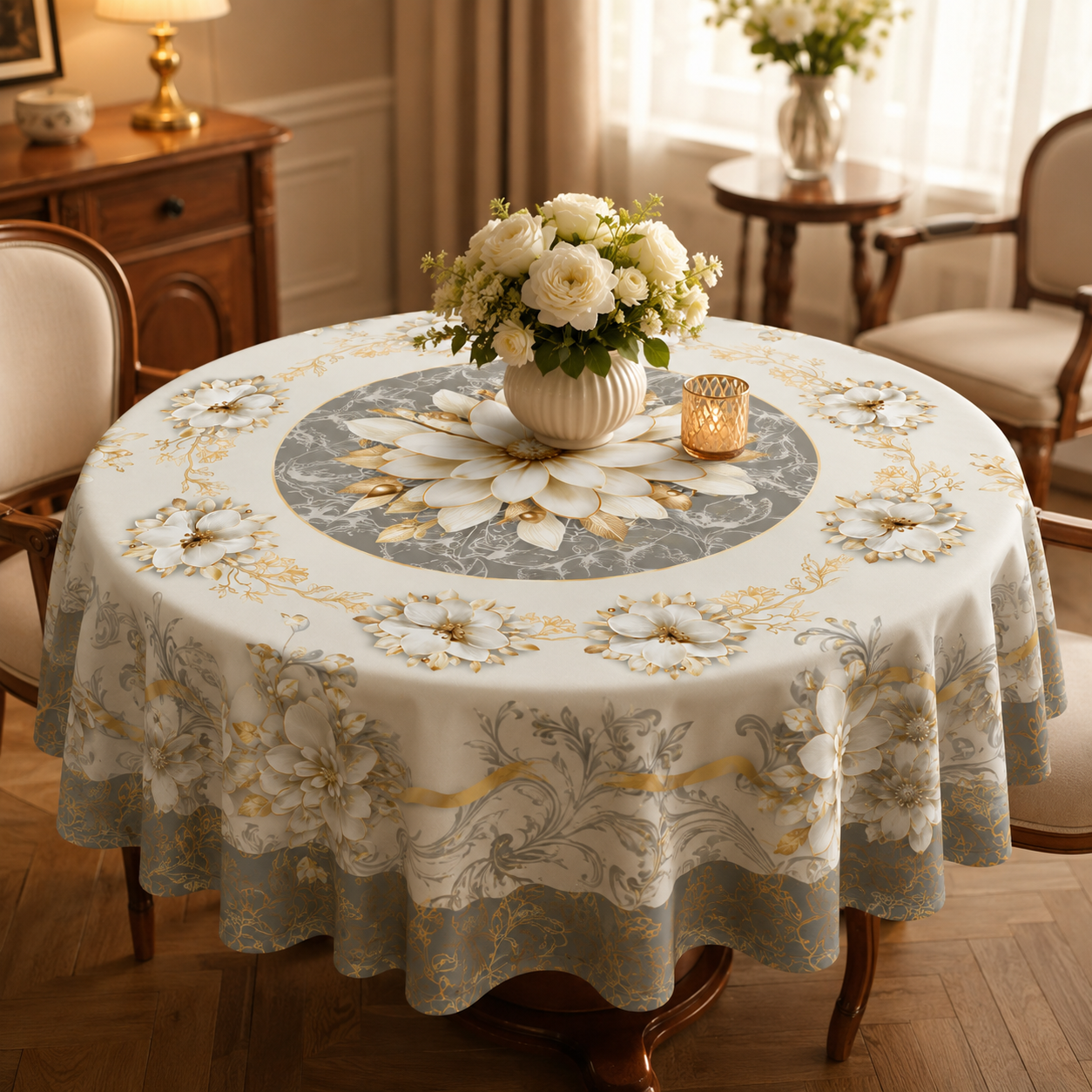 Florenza – Embossed Floral Waterproof Tablecloth for Round & Rectangular Tables