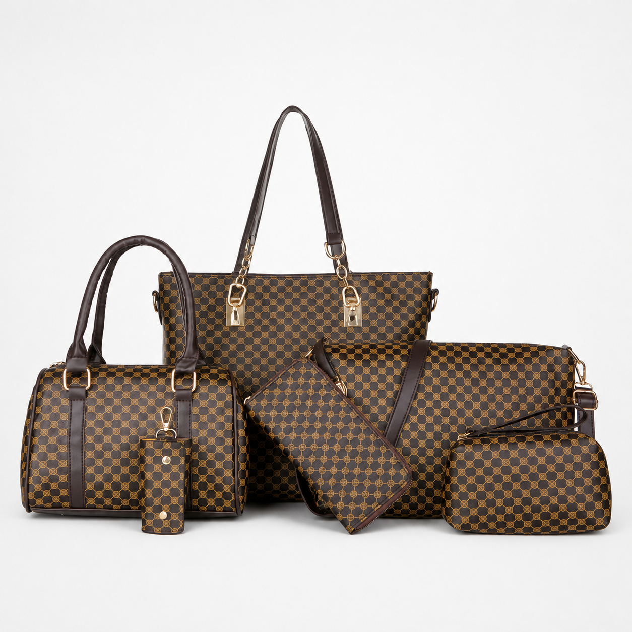Carrelle – 6-Piece Checkered Handbag Set, Tote Crossbody Wallet for Women