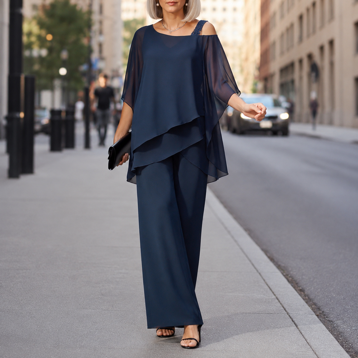 Elorvia – Overlay Wide Leg Pantsuit Set for Women