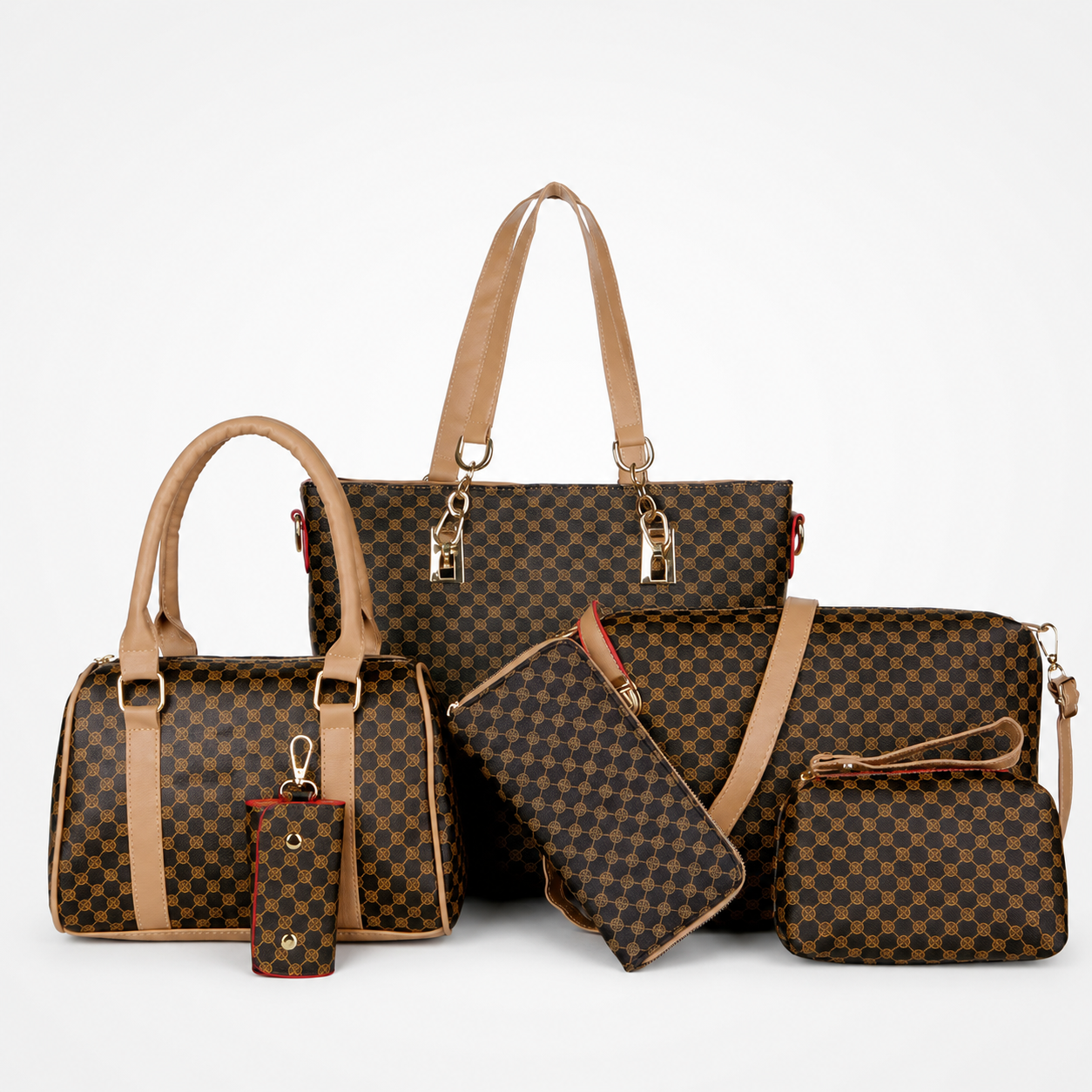 Carrelle – 6-Piece Checkered Handbag Set, Tote Crossbody Wallet for Women