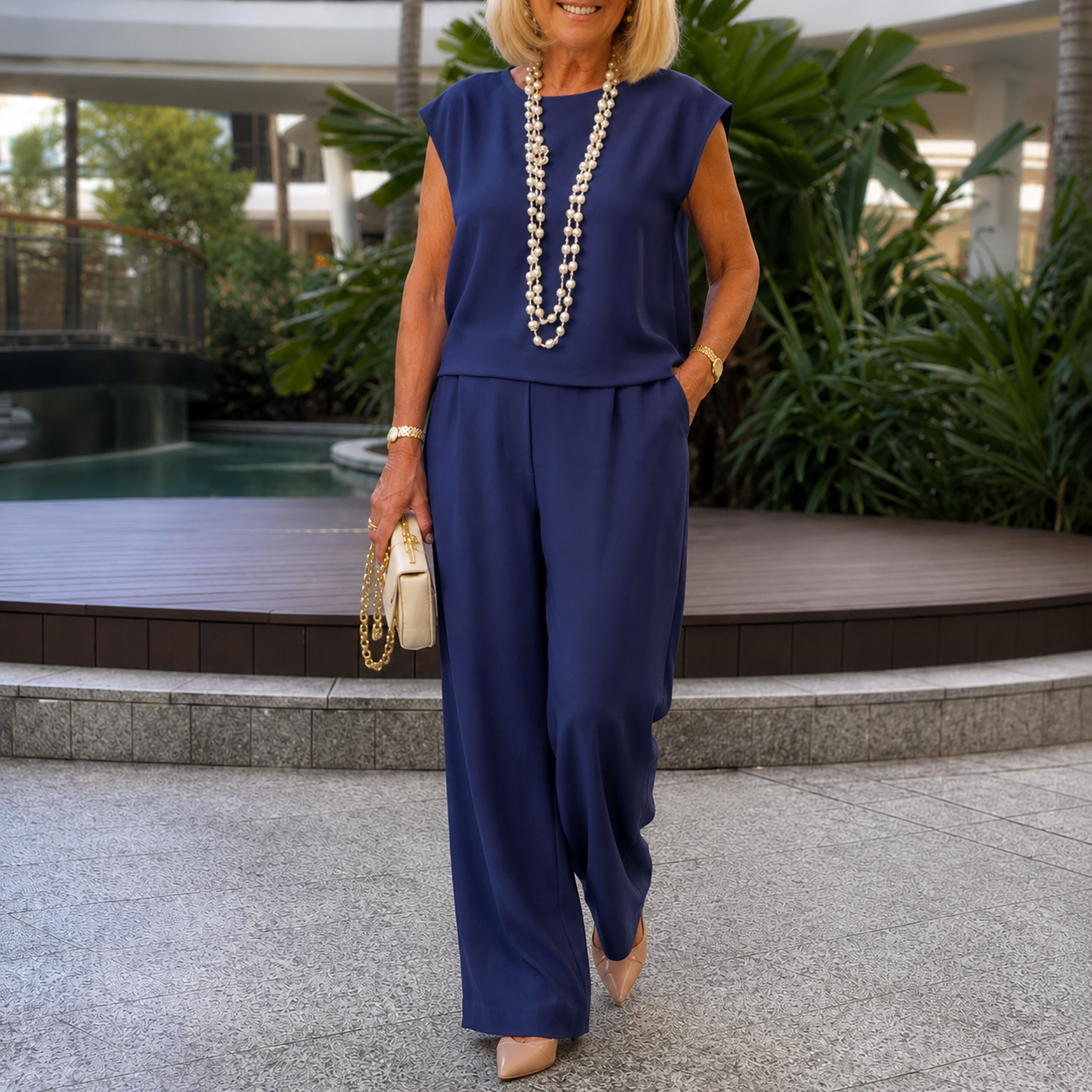 Appia Miceli – Cap Sleeve Top and Wide Leg Pants Set for Women