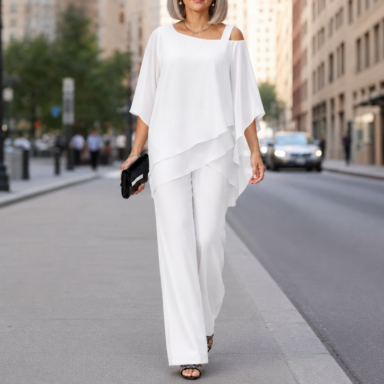 Elorvia – Overlay Wide Leg Pantsuit Set for Women