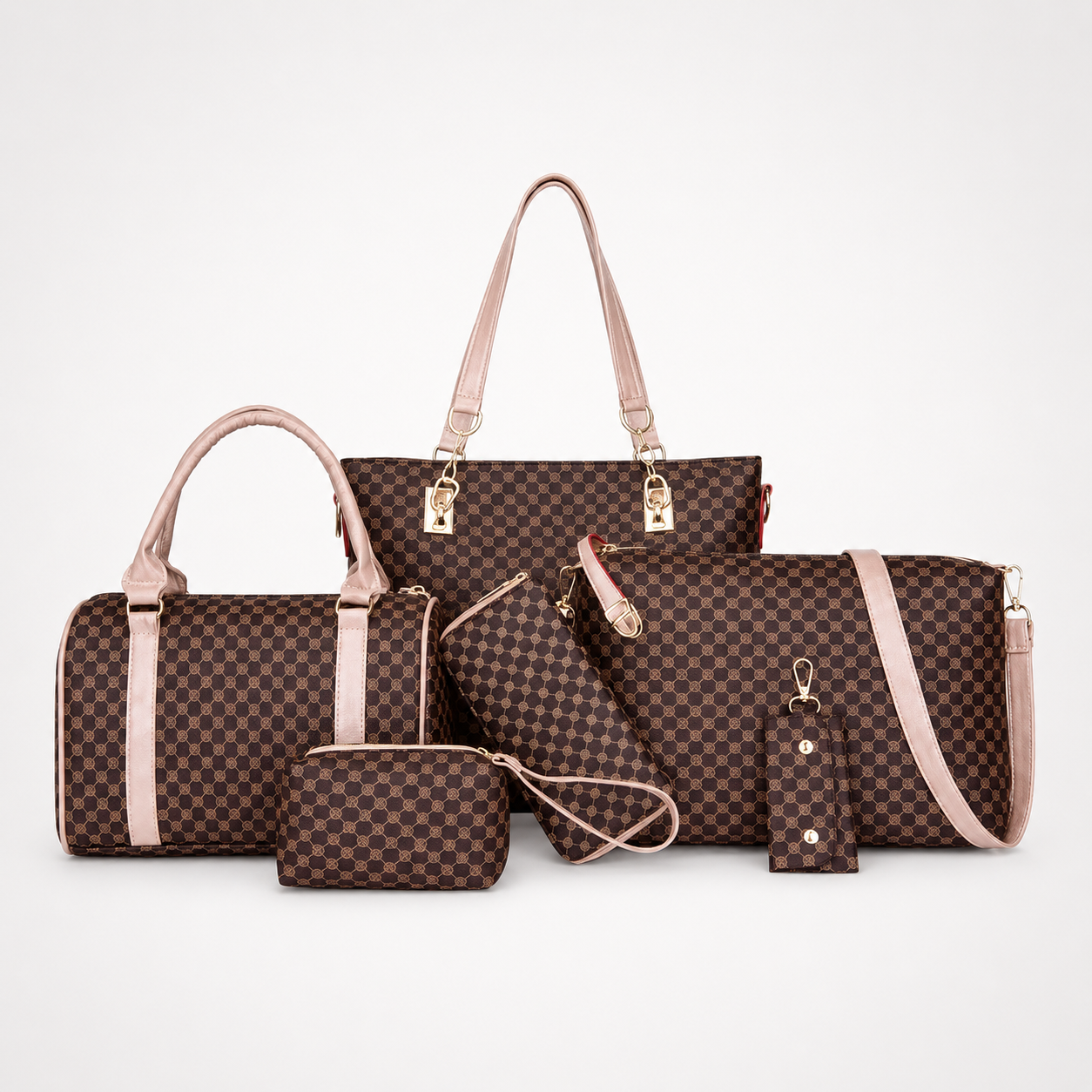 Carrelle – 6-Piece Checkered Handbag Set, Tote Crossbody Wallet for Women