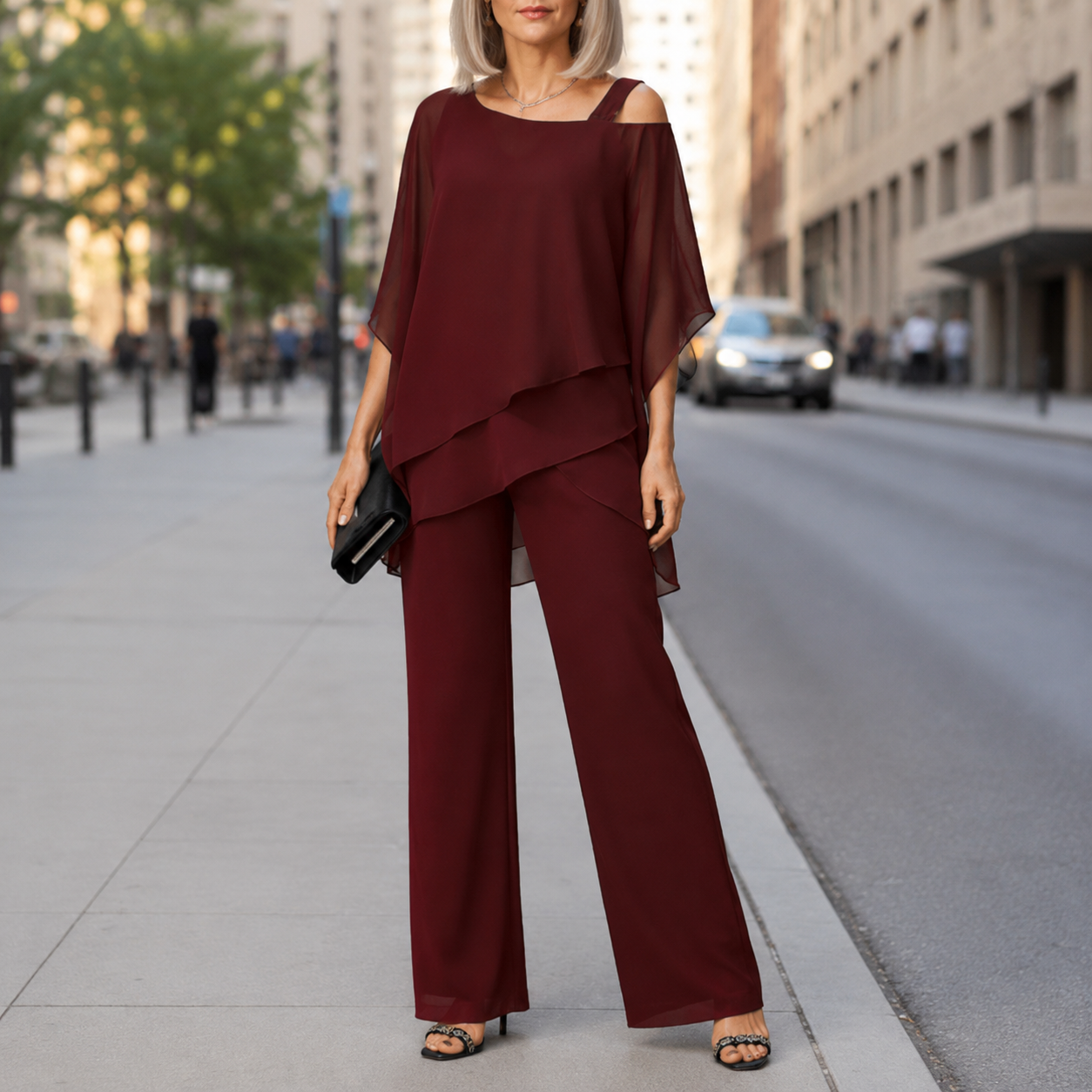 Elorvia – Overlay Wide Leg Pantsuit Set for Women