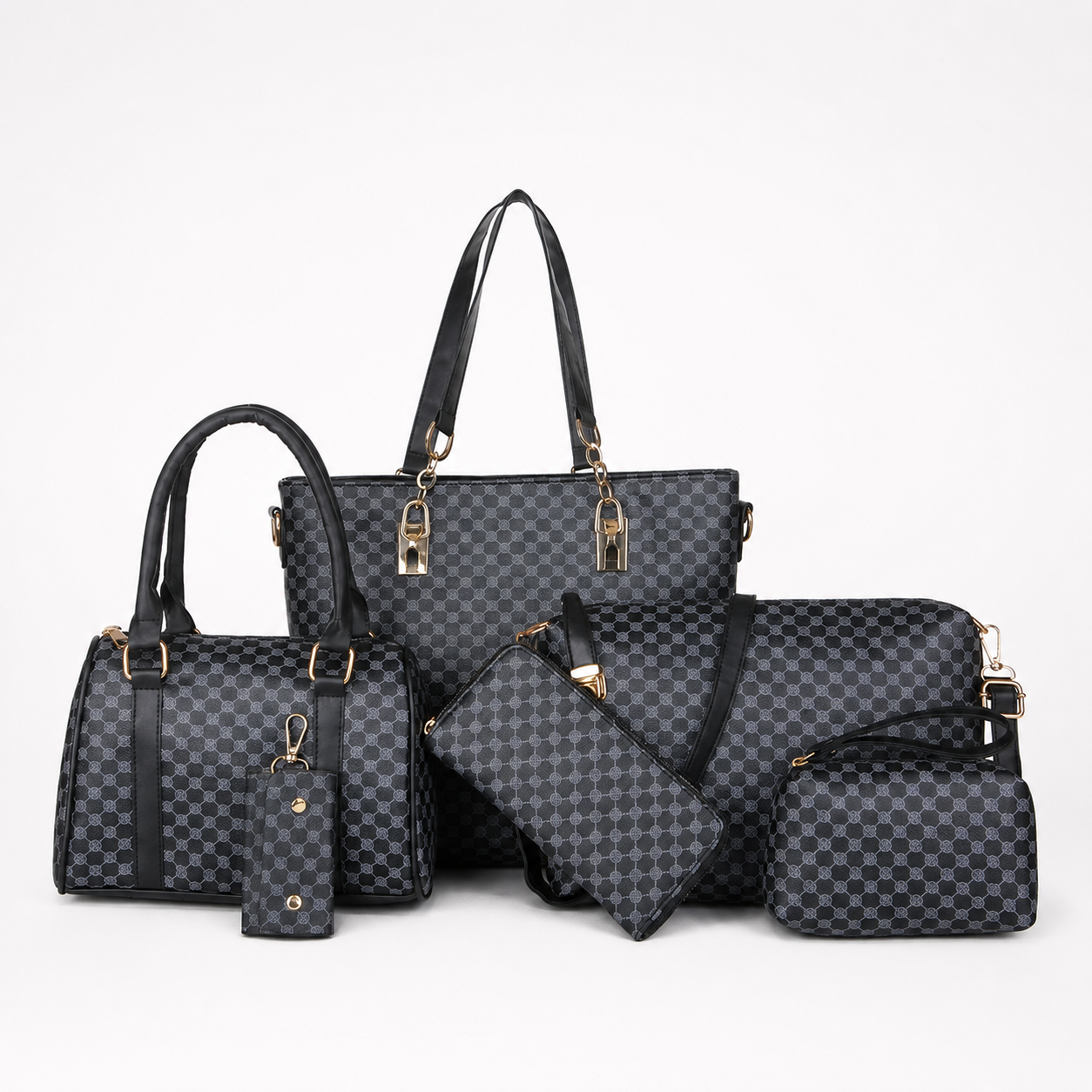 Carrelle – 6-Piece Checkered Handbag Set, Tote Crossbody Wallet for Women