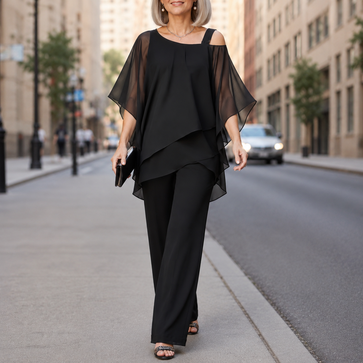 Elorvia – Overlay Wide Leg Pantsuit Set for Women
