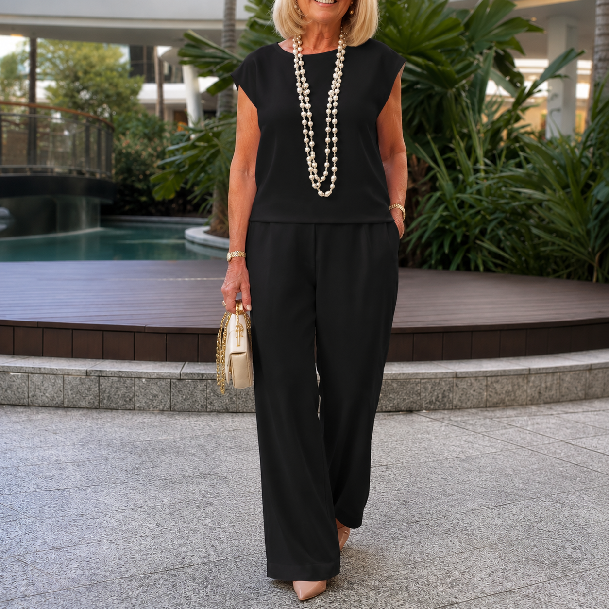 Appia Miceli – Cap Sleeve Top and Wide Leg Pants Set for Women
