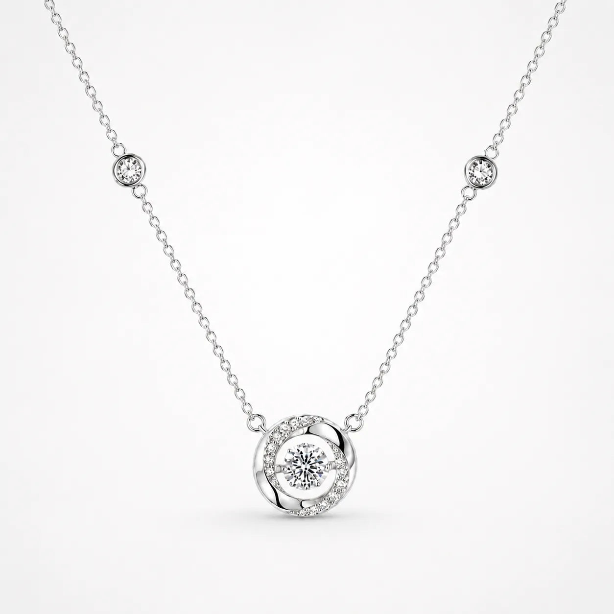 Lunavia – Floating Stone Silver Necklace with Pavé Halo
