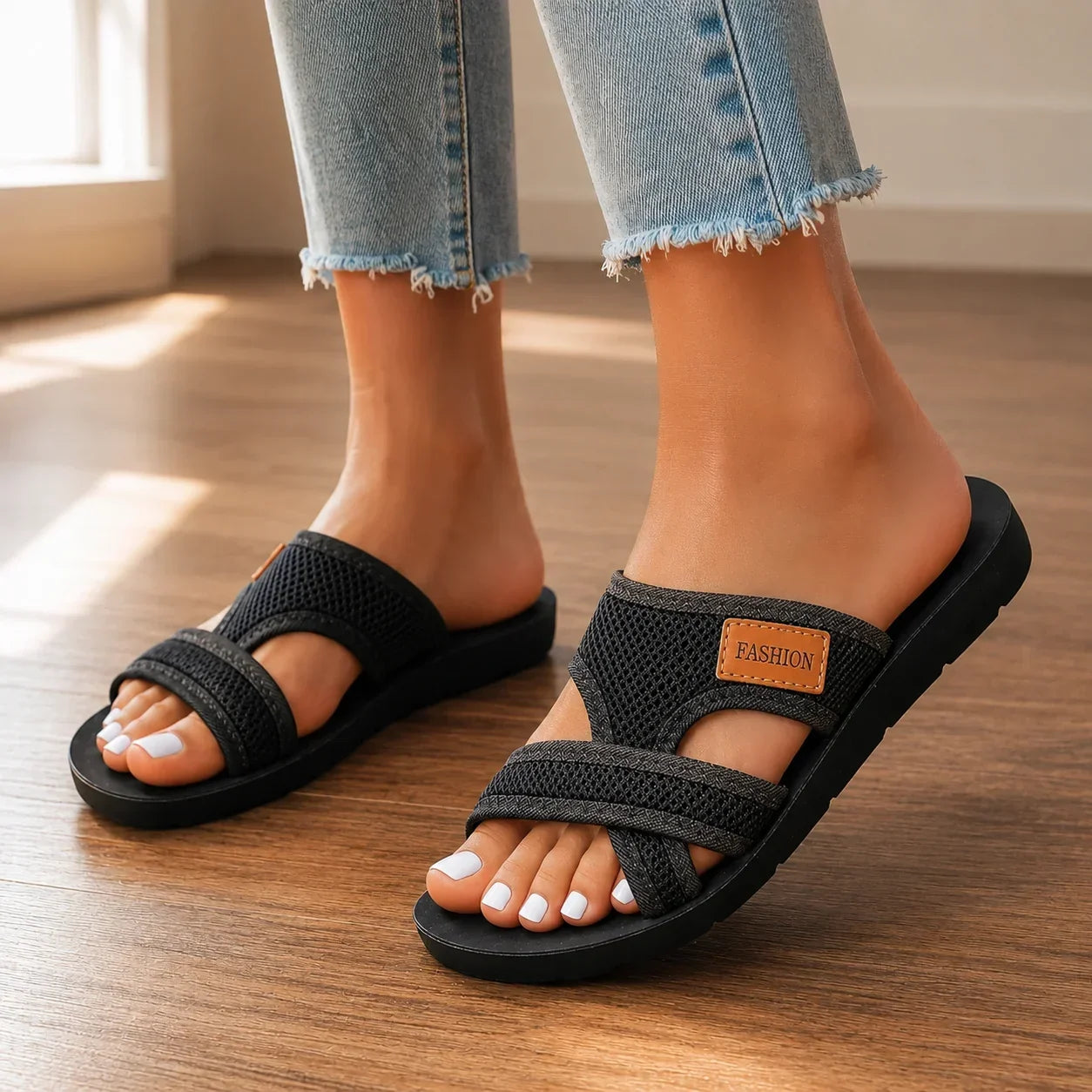 Breezely – Breathable Mesh Slide Sandals for Wide Feet, Open Toe Comfort