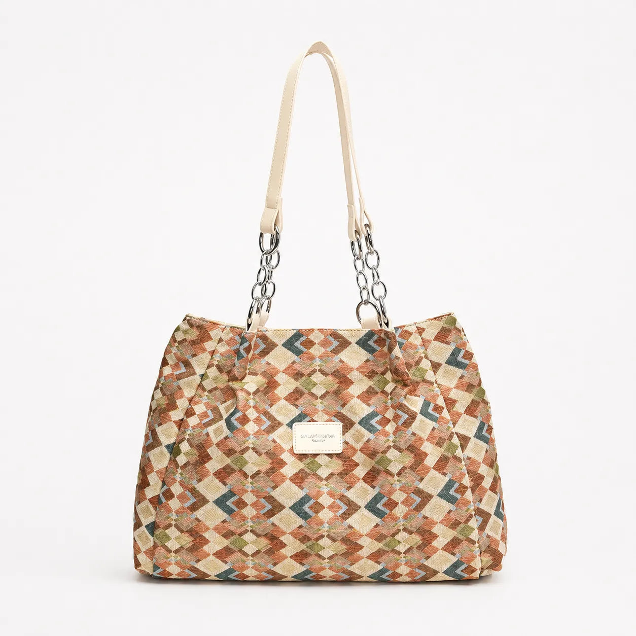 Florella – Woven Leopard Print Tote Bag with Leather Trim and Gold Chain