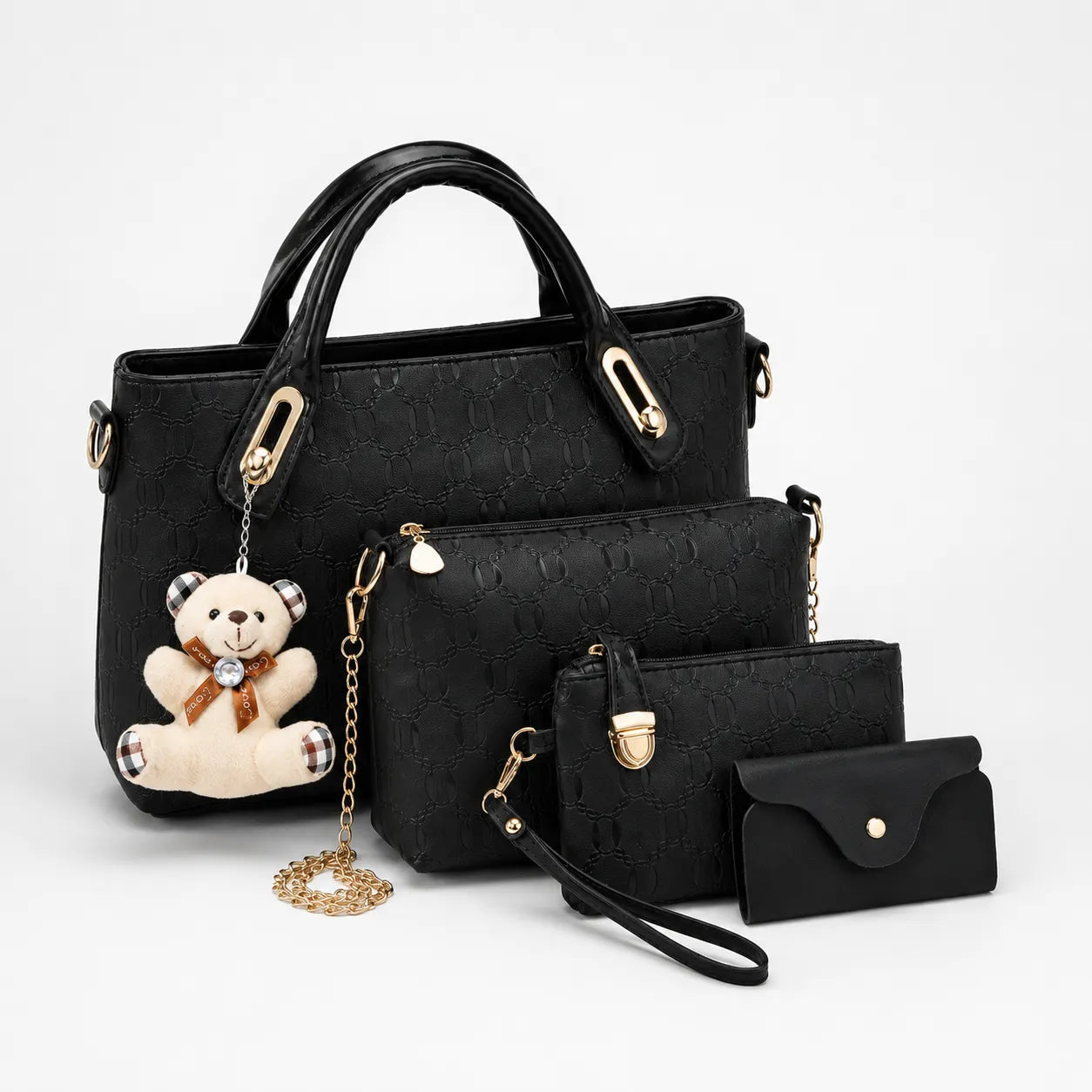 Belluna – 4-Piece Matching Handbag Set, Leather Tote Crossbody Pouch Card Holder