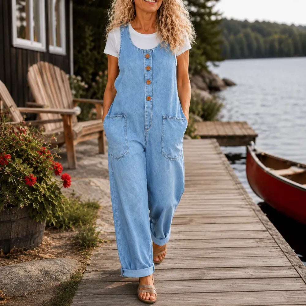 Lora – Vintage Overalls with Button Front and Patch Pockets