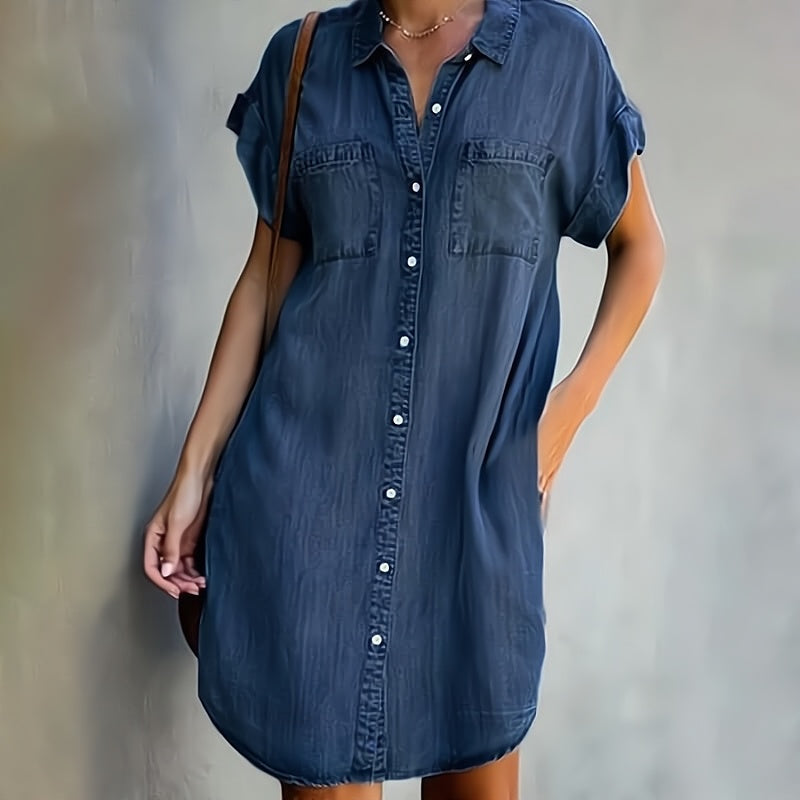 Lunarelle - Casual Button Denim Shirt Dress