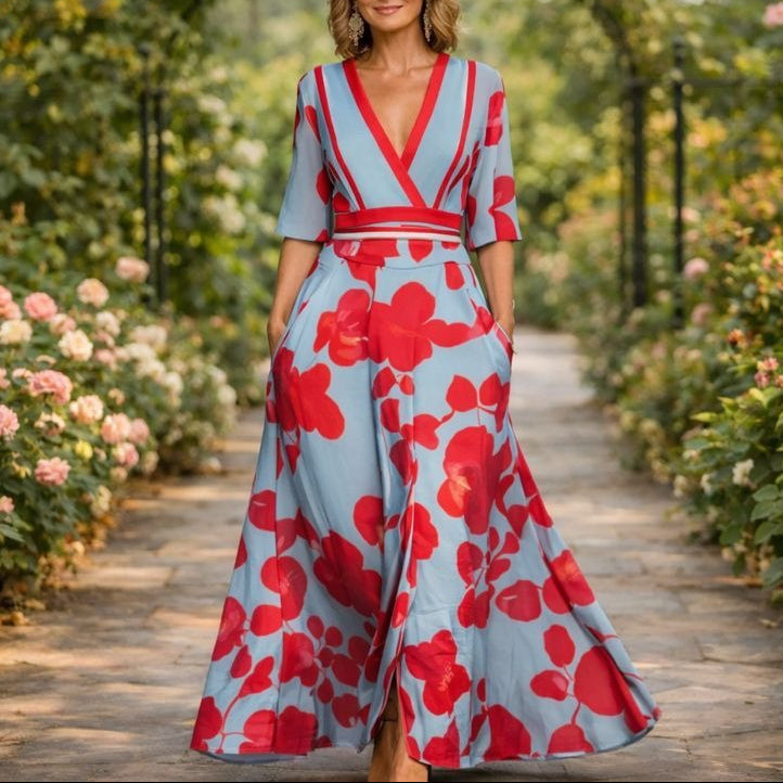 Long V-Neck Dress - Timeless Elegance
