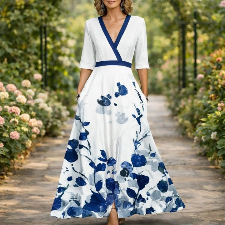 Long V-Neck Dress - Timeless Elegance