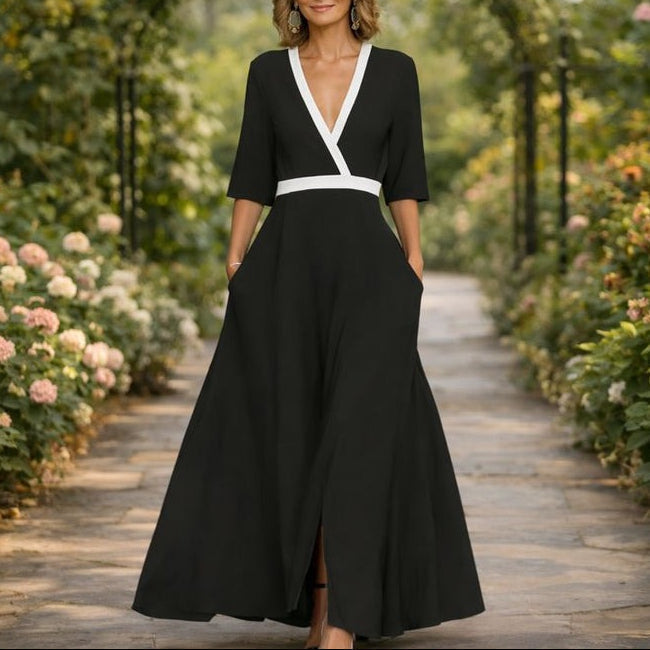 Long V-Neck Dress - Timeless Elegance
