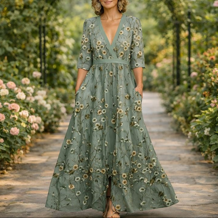 Long V-Neck Dress - Timeless Elegance