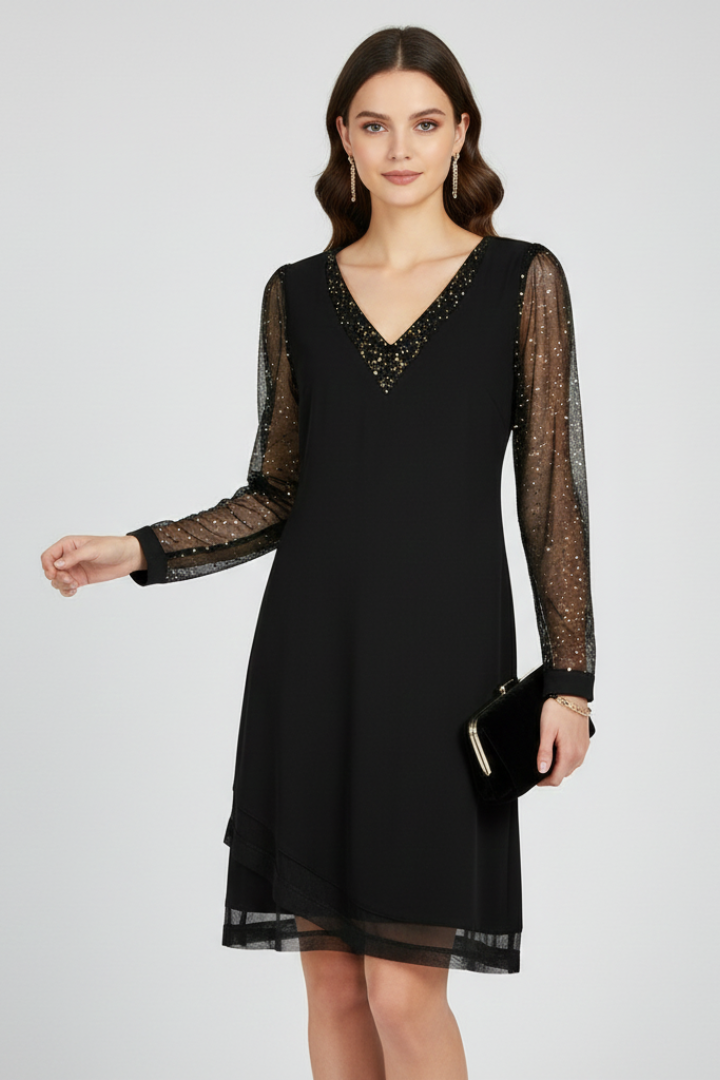 Madison | Women’s Sequin Sleeve V-Neck Cocktail Dress