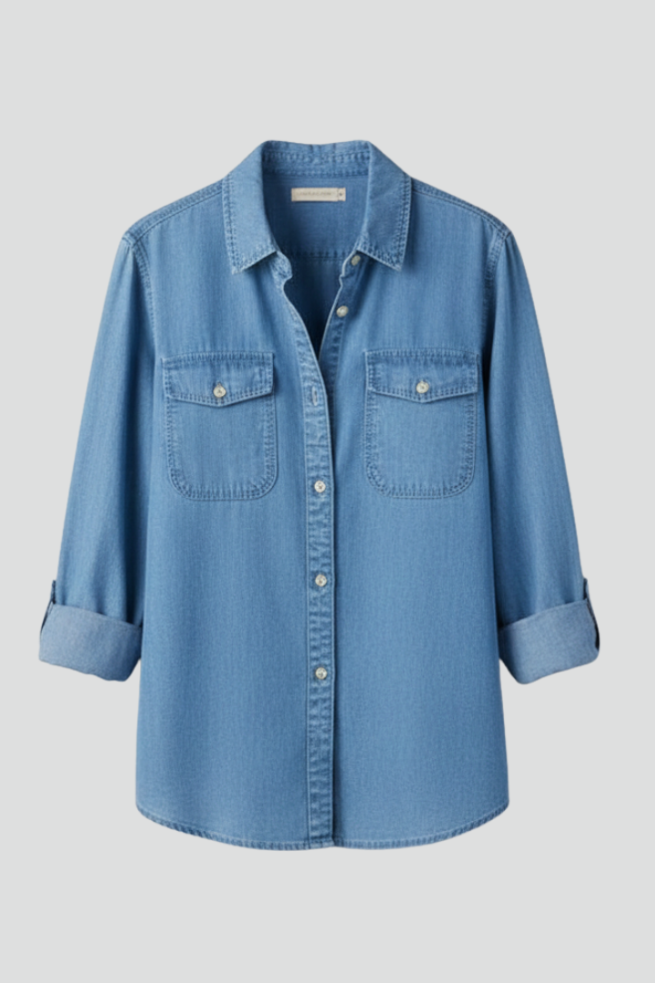 Peyton | Women’s Classic Button-Front Denim Shirt with Long Sleeves
